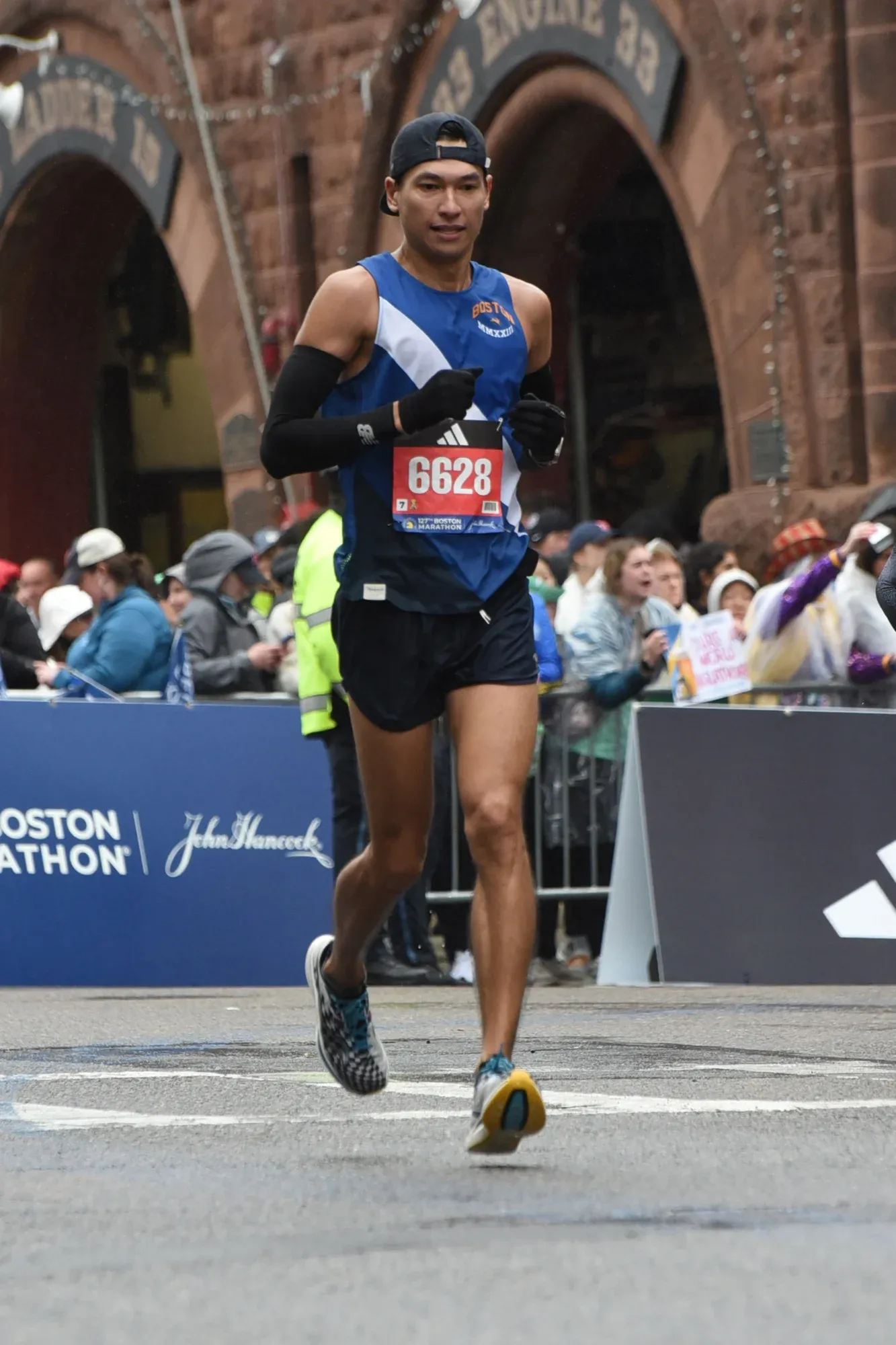 Sardar Azimov approaching the Boston Marathon finish line 2023